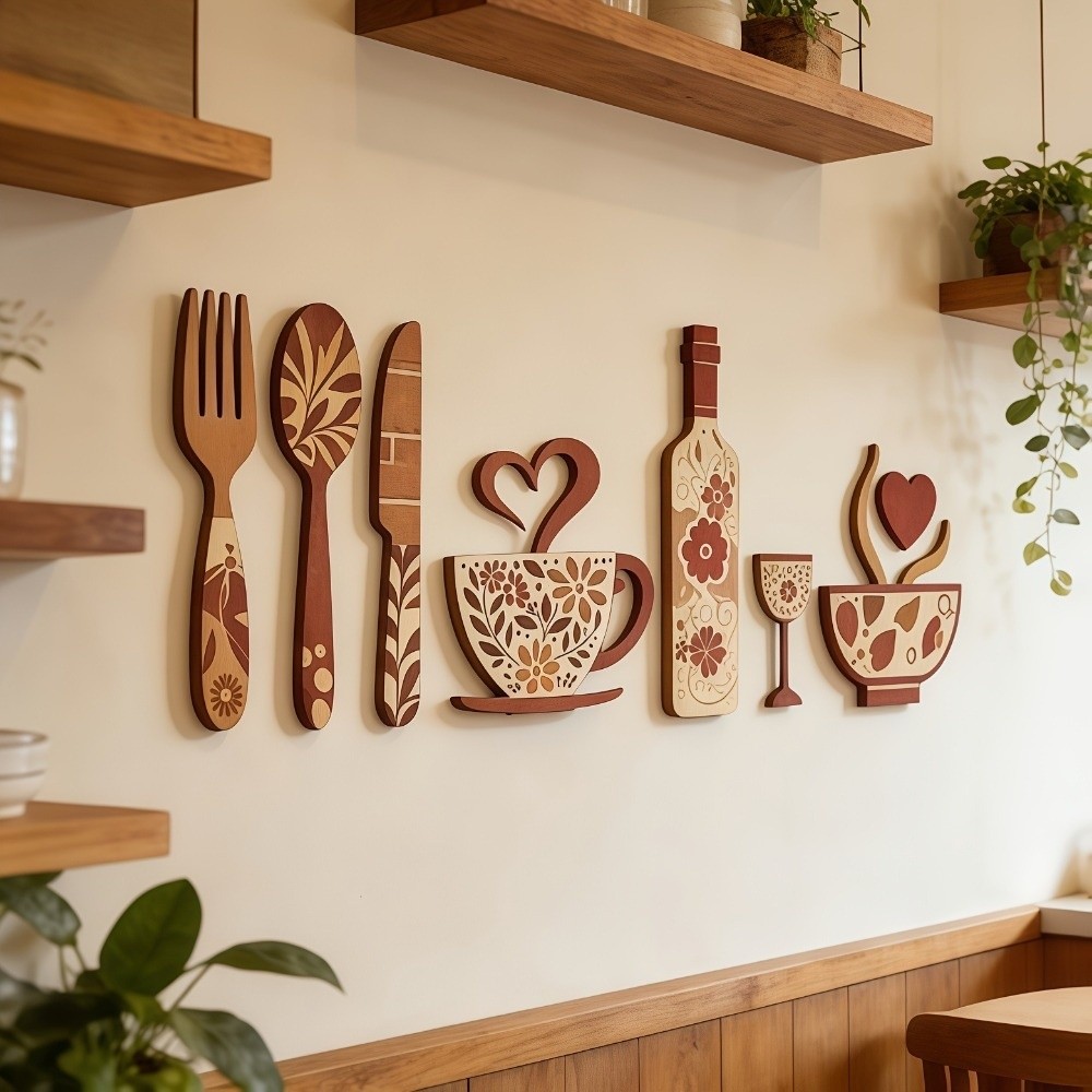 Home Cooking Utensil Set - Décoration Murale Vintage en Bois Style